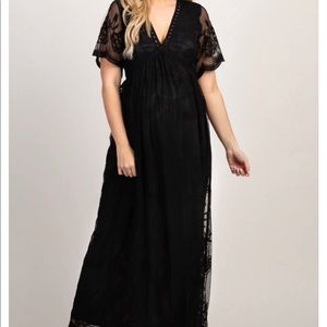 PinkBlush Black Lace Mesh Overlay Maternity Maxi Dress